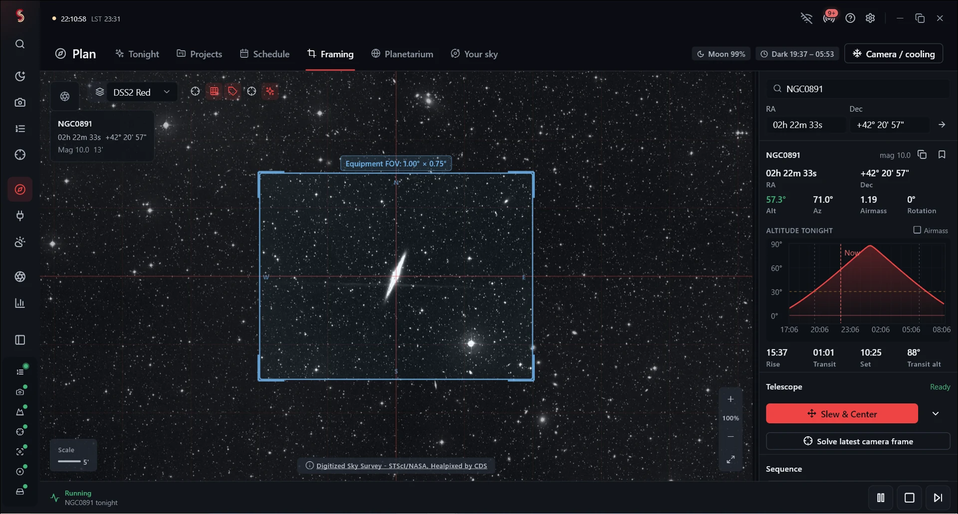 NGC 891 framed over DSS survey imagery in Skotiq